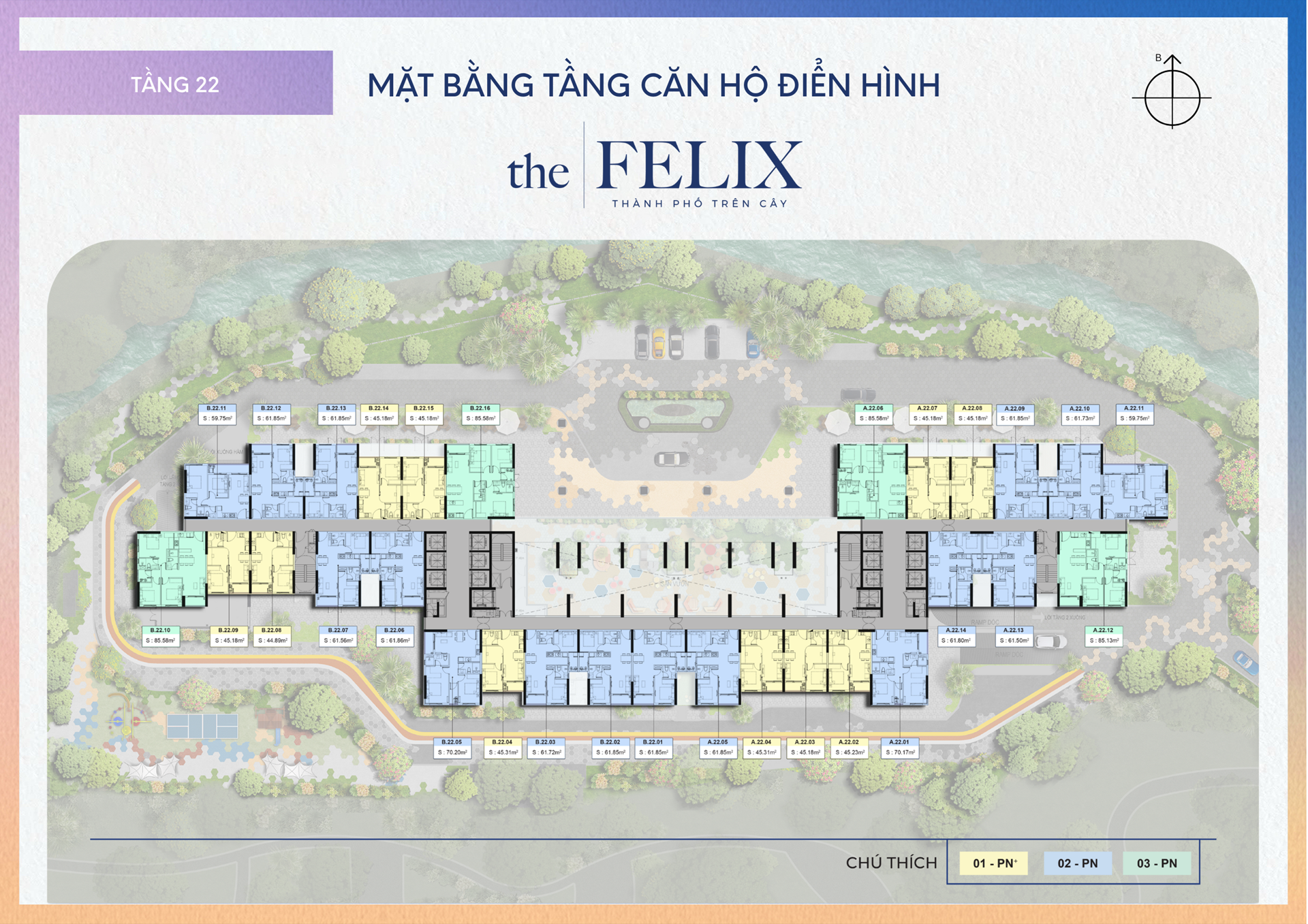 Mặt bằng tầng 22 căn hộ The Felix