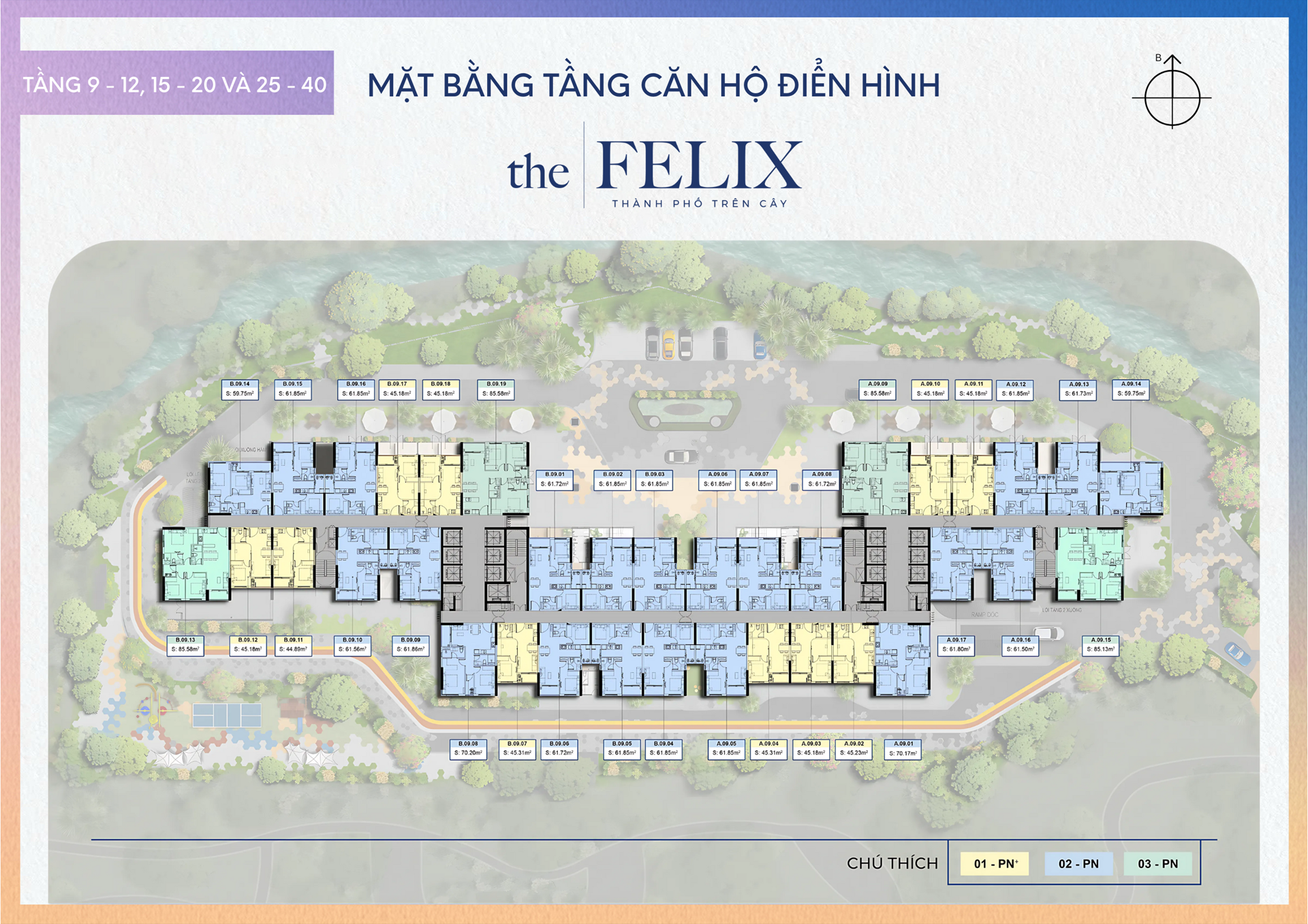 Mặt bằng tầng 9_12, 15_20, 25_40 căn hộ The Felix