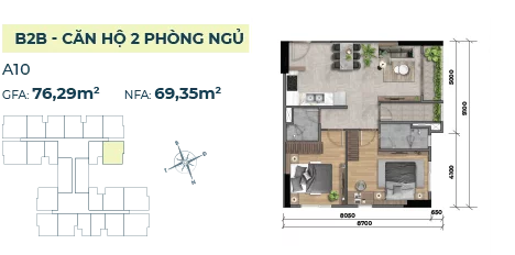 Thiết kế căn 2PN mã căn A10