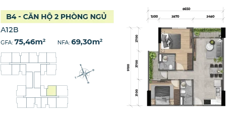 Thiết kế căn 2PN mã căn A12B
