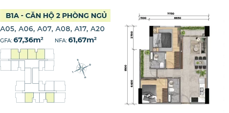 Thiết kế căn 2PN mã căn A5, A6, A6, A8, A17, A20