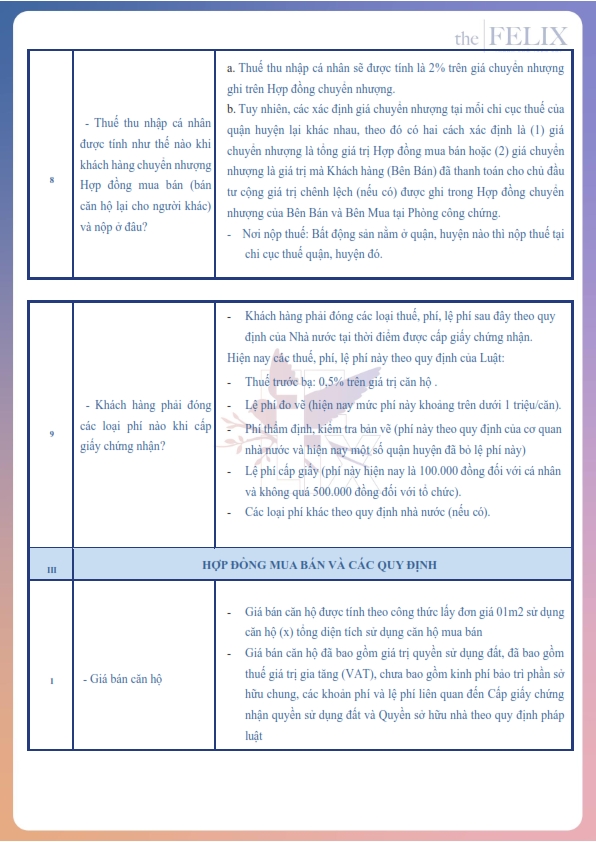 Bộ câu hỏi dự án The Felix Bộ câu hỏi dự án The Felix