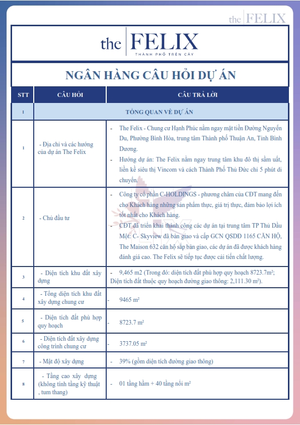 Bộ câu hỏi dự án The Felix Bộ câu hỏi dự án The Felix