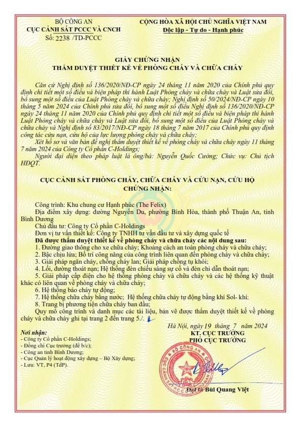 Giấy chứng nhận PCCC dự án The Felix