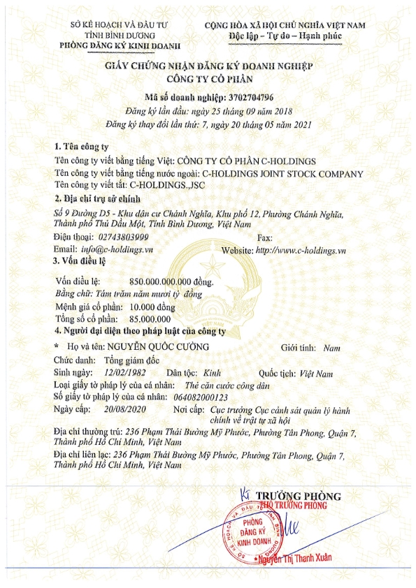 Giấy chứng nhận đăng ký doanh nghiệp C-Holdings