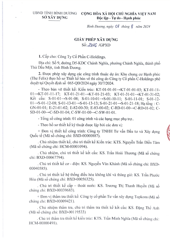 Giấy phép xây dựng dự án The felix
