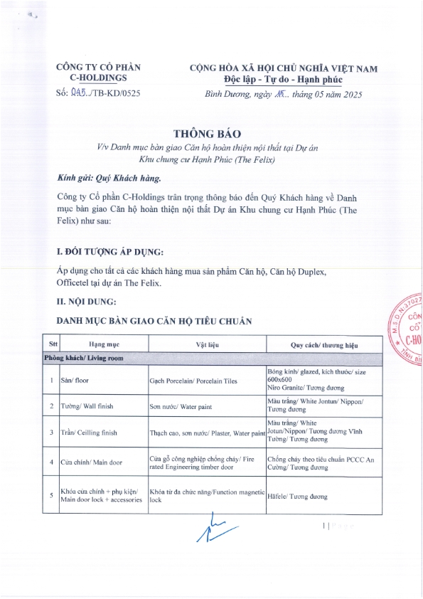 Nội thất bàn giao căn hộ The Felix Nội thất bàn giao căn hộ The Felix