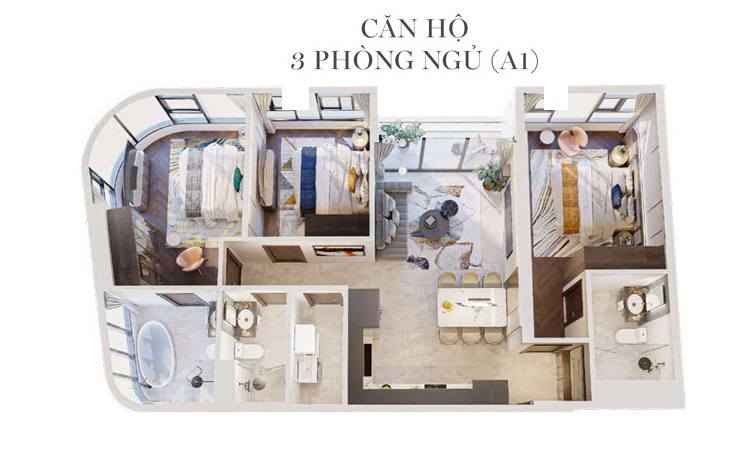 Thiết kế căn hộ Happy One lái Thiêu 3 phòng ngủ Thiết kế căn hộ Happy One lái Thiêu 3 phòng ngủ