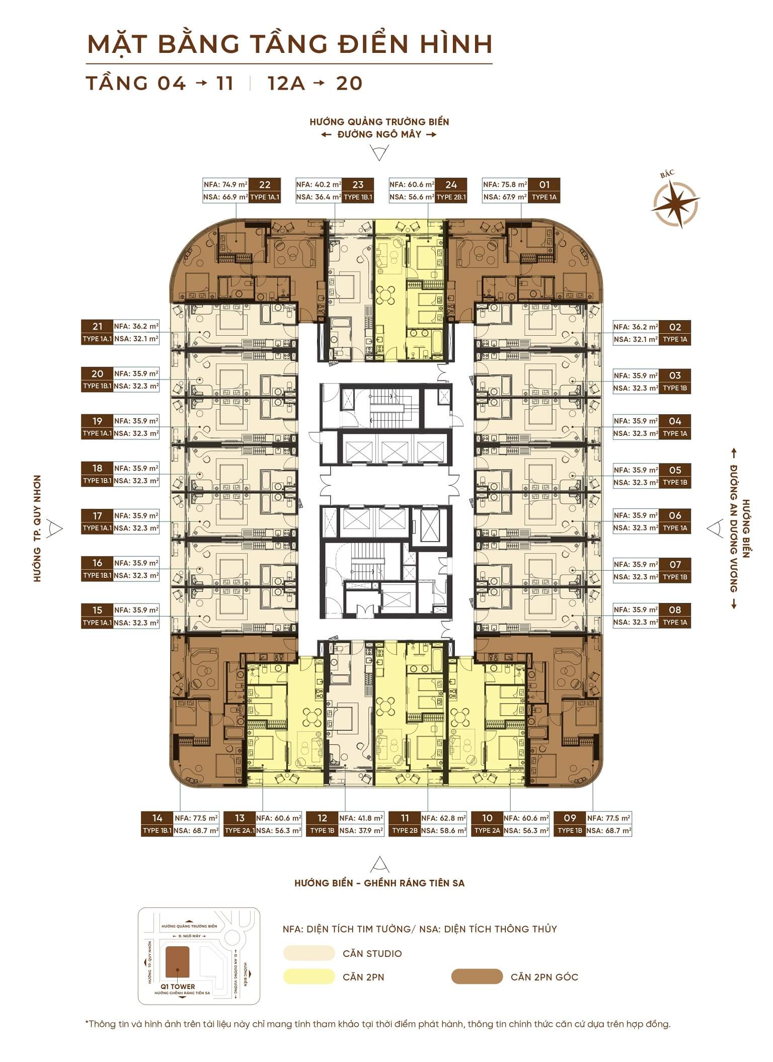 Mặt bằng tầng 4 đến 11 và 11A đến 20 dự án Q1 Tower Mặt bằng tầng 4 đến 11 và 11A đến 20 dự án Q1 Tower