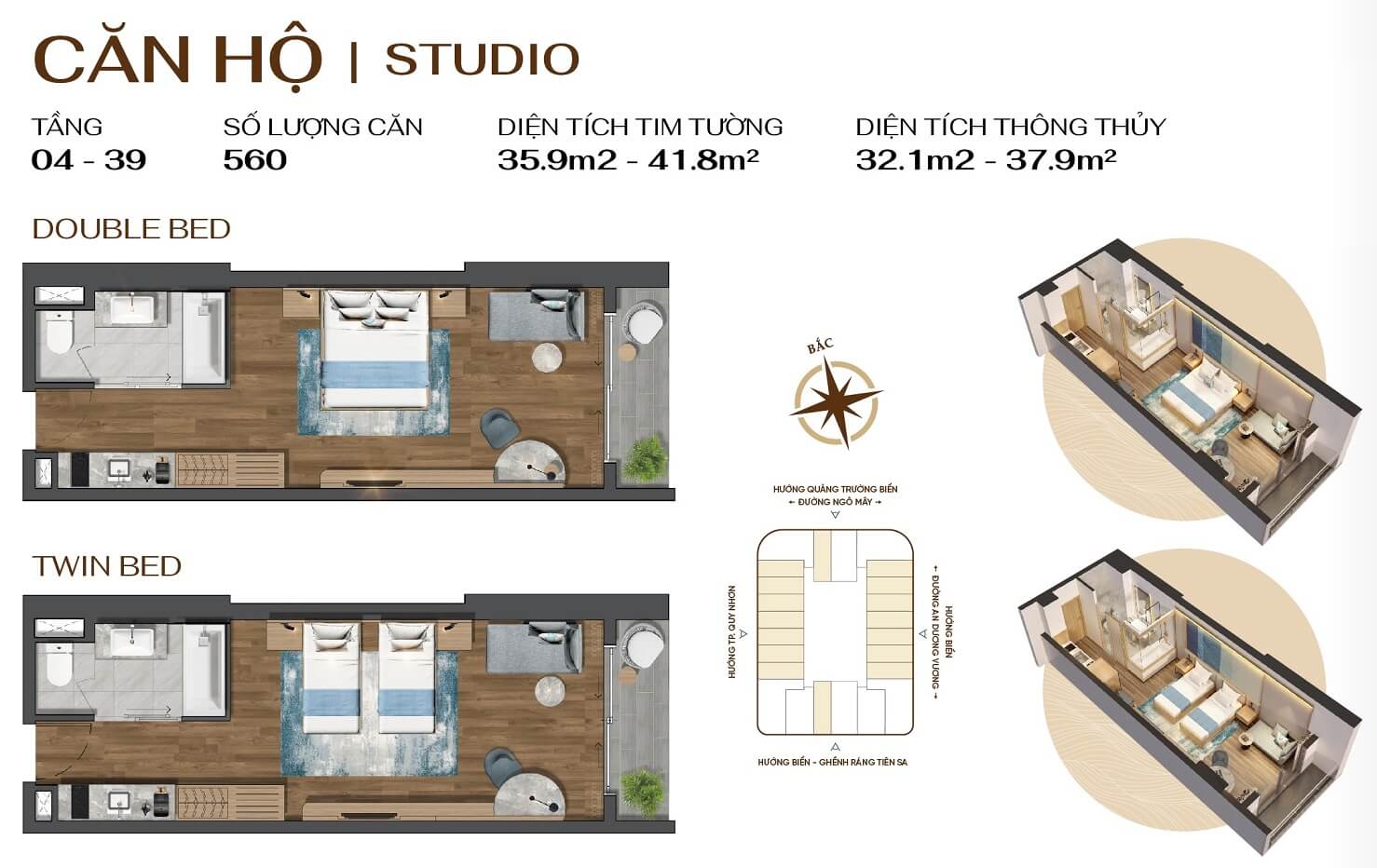Thiết kế căn hộ studio Q1 Tower Quy Nhơn Thiết kế căn hộ studio Q1 Tower Quy Nhơn