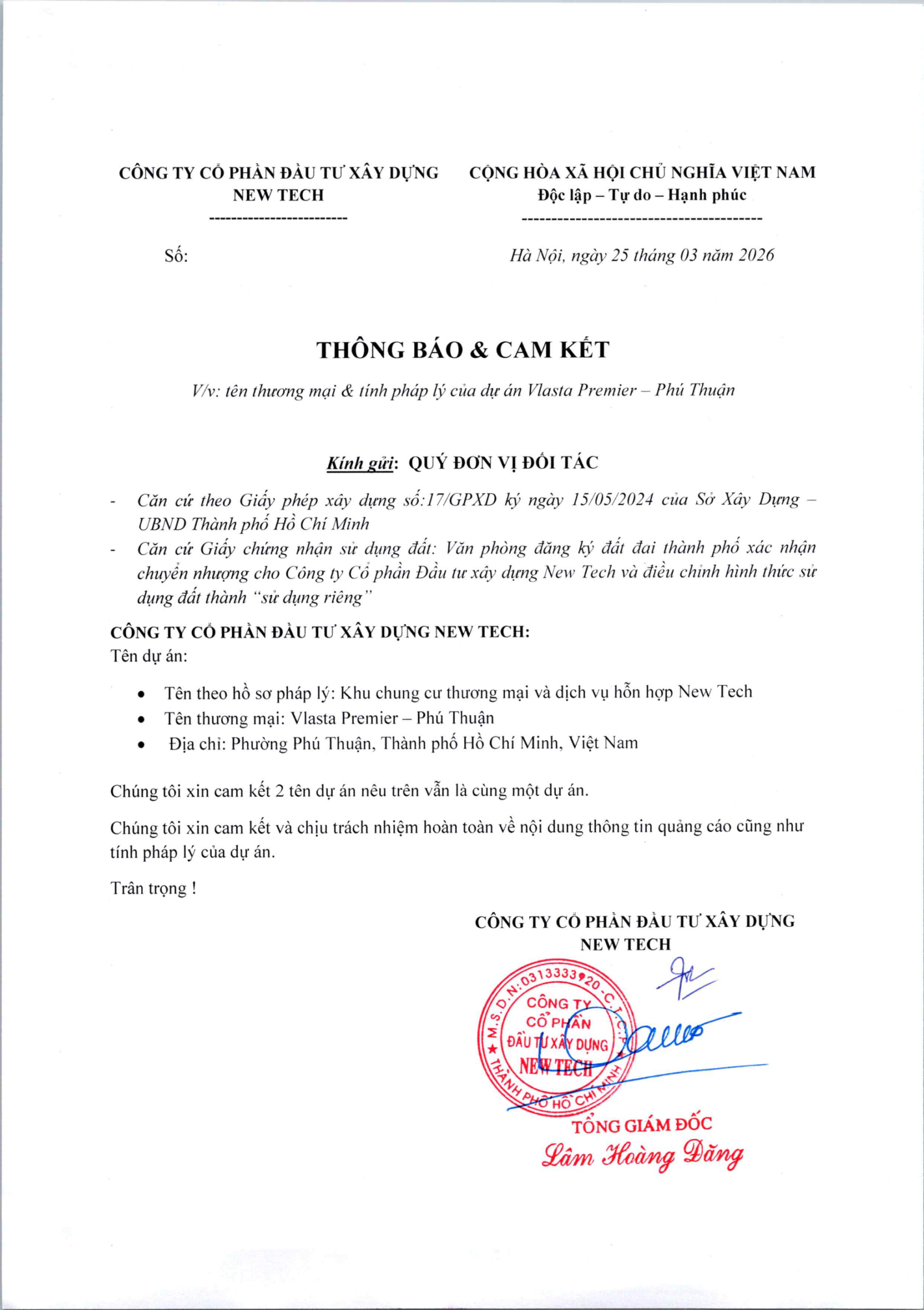 Cam kết tên thương mại Vlasta Premier Vlasta Premier