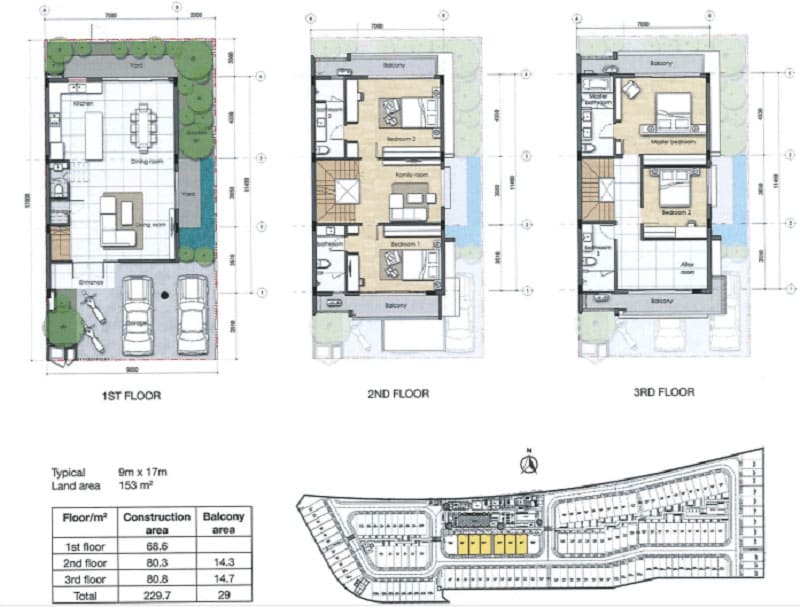 Mặt bằng thiết kế biệt thự Palm Residence diện tích 9×17 Palm Residence