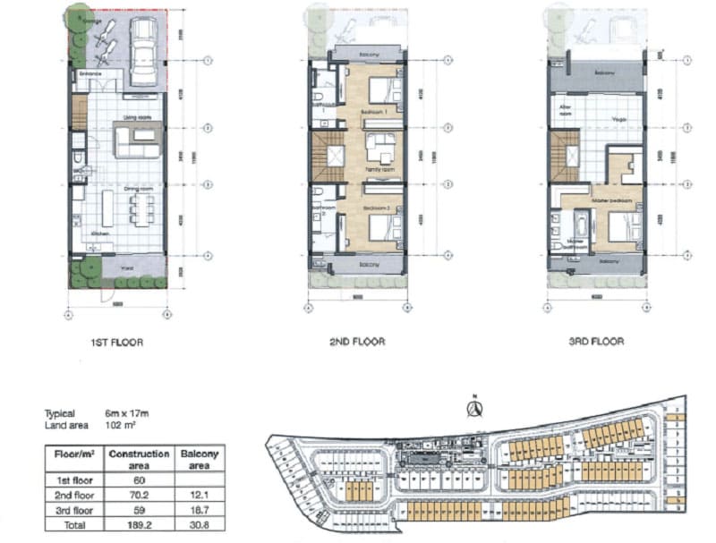 Mặt bằng thiết kế nhà phố diện tích 6×17 Palm Residence