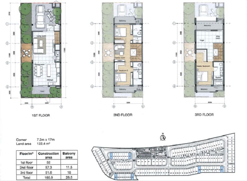 Mặt bằng thiết kế nhà phố diện tích 7×17 Palm Residence